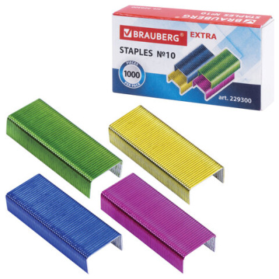 Скобы для степл.№10 1000шт.BRAUBERG EXTRA цветные