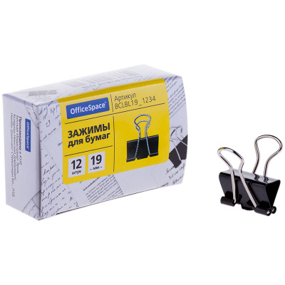 Зажим для бумаг 19мм OfficeSpace черный 